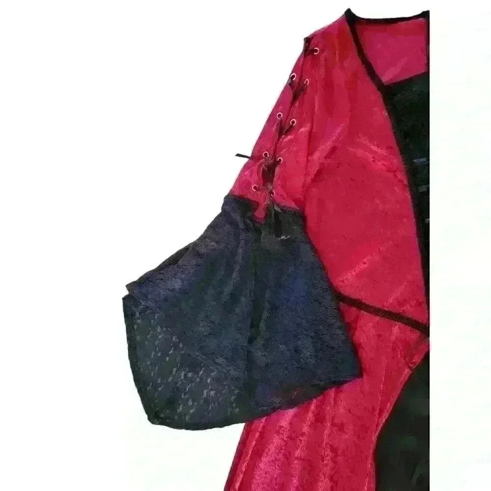 Lip Service VTG Gothic Faux Corset Velvet Cosplay Costume Front Tie Red Size XL - Picture 4 of 11